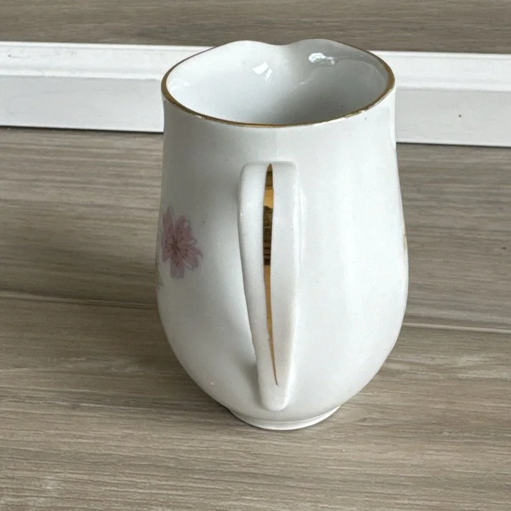 Bavaria Flowers Creamer Pitcher Germany 3” Tall Gold Accents Porcelain‎ Ceramic
